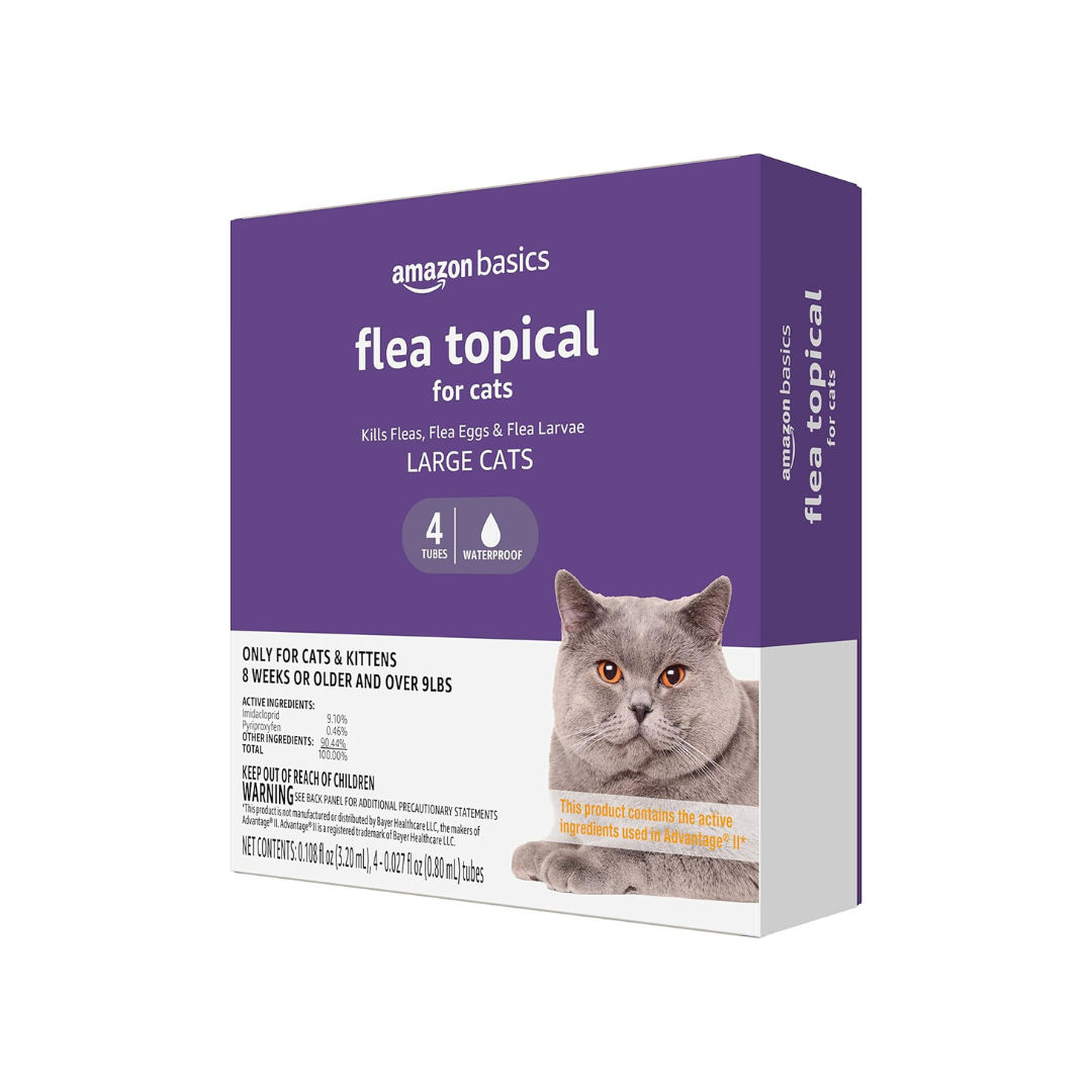 Topical Flea Treatment for Large Cats (Over 9 Pounds), 4 Count (Previously Solimo)