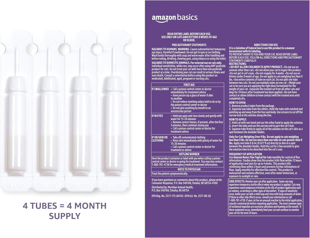 Topical Flea Treatment for Large Cats (Over 9 Pounds), 4 Count (Previously Solimo)